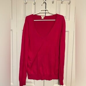 J Crew 100% Cotton Pullover Sweater Sz M Pink V Neck Preppy Casual
